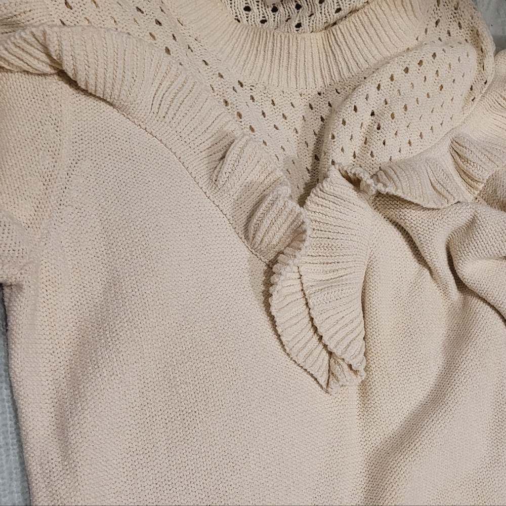 ARITZIA WILFRED Cream Ruffle Yoke Mock Neck Pointelle Sweater XS - Picture 2 of 3
